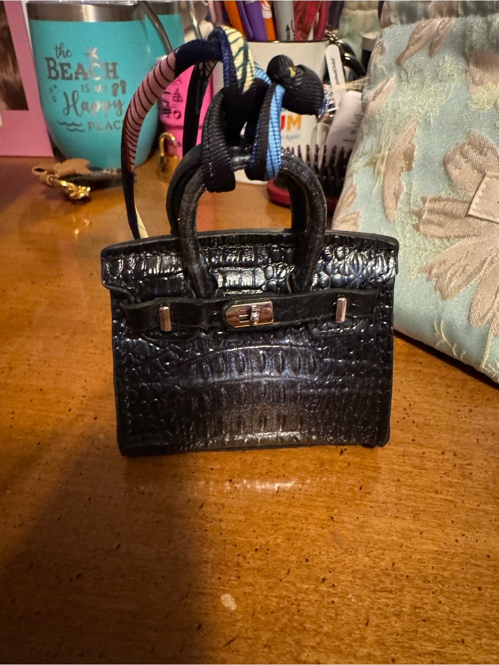 Miniature black Croc-Leather Top-Handle Leather Women's Bag